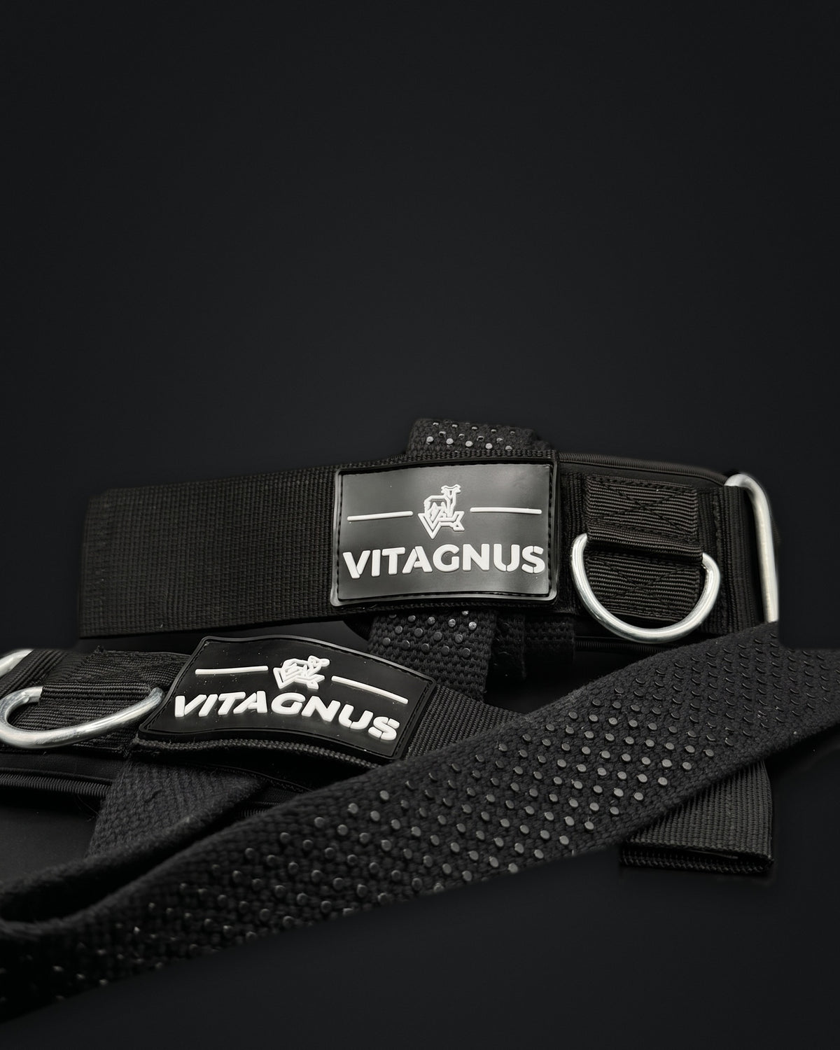 Vitagnus Duo preto – detalhe da placa, argola em D e grip pontilhado